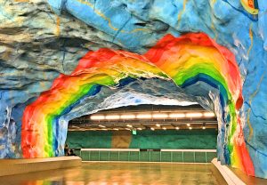 Stadion station 4 300x208 - Stockholm-Metro Art-List of 8 most beautiful metro stations